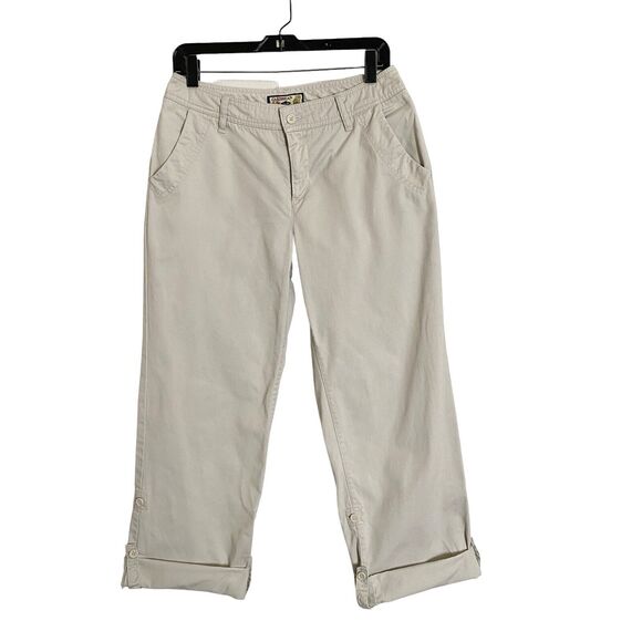 Caribbean Joe Crop Capri Pants Womens Size 8 Tan Beige Roll Cuff Flap Pockets - Picture 1 of 9